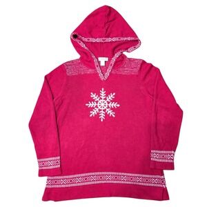 Christopher‎ & Banks Pink Snowflake Knit Hooded Sweater Womens M